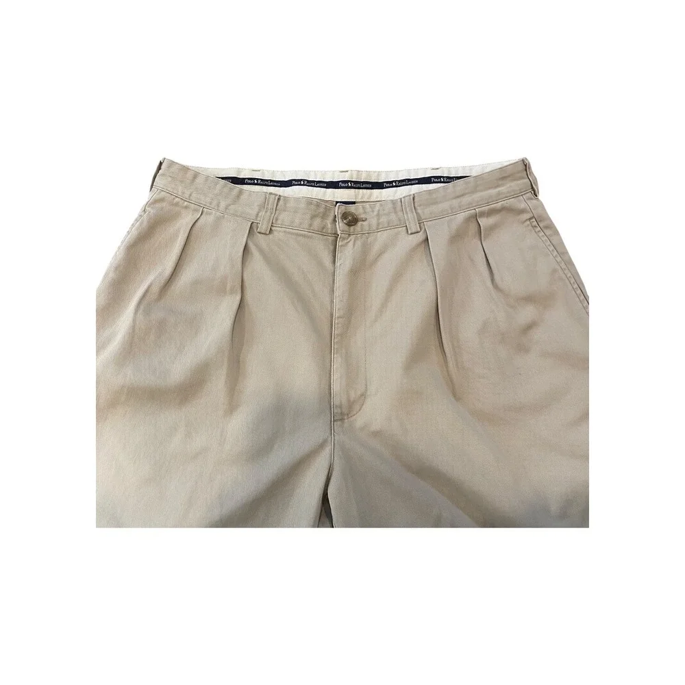 Polo Ralph‎ Lauren Mens Pleated Chino Shorts Khaki Beige Cotton Size 38 Classic